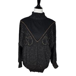 Louis Féraud Louis Feraud Size 14 Black and Bronze Sparkle Sweater AS IS